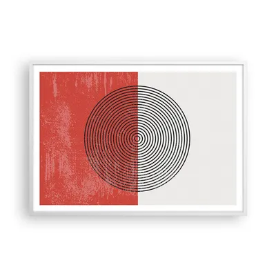Produktbild von Gerahmtes Poster - Weißer Rahmen - Abstraktion Weiß-Rot Kreise - 100x70 cm - Wand Bild - Wanddeko - Wandbilder - Kunstposter - Wandposter - Bilderrahmen - Bilder - Kunstdruck - P2WAA100x70-4370
