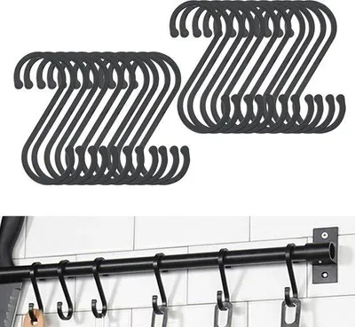 Produktbild von Famanu S-Haken Set 20 Stück - 7 cm, schwarze Aluminium Haken, multifunktional