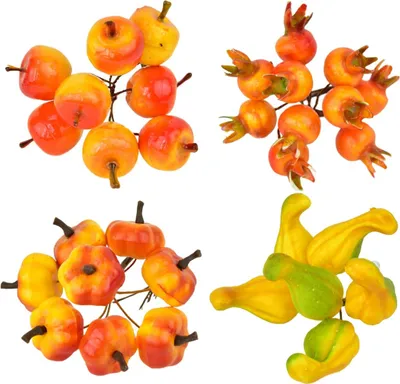 Productafbeelding van Versieringen: pompoenen, appels, rozenbottels, mix van verschillende soorten, set van 4 stuks