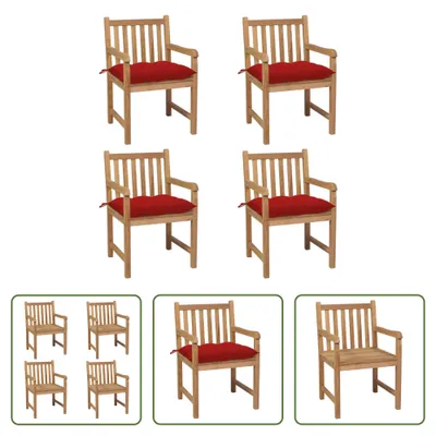 Produktbild von The Living Store Gartenstühle 4 Stk. mit Roten Kissen Massivholz Teak