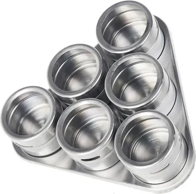 Zdjęcie produktu dla 7-częściowy metalowy słoik na przyprawy ze stali nierdzewnej stojak na przyprawy sól pieprz pojemnik na przyprawy kuchenne srebrny