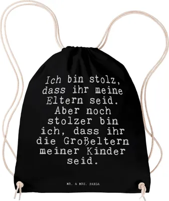 Produktbild von Mr. & Mrs. Panda Stoffbeutel Ich bin stolz, dass... - Schwarz - Geschenk, Oma Opa, Sprüche, Enkel Geburt, Beutel, Jutebeutel, Gymbag, stolz, baumwoll rucksack, wander