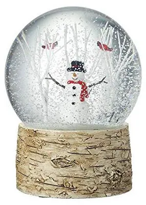 Schneekugel Schneemann mit Rotkehlchen und Bäumen, 10x10x13,1 cm