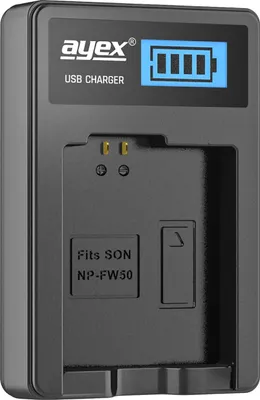 Produktbild von USB Ladegerät für Sony NP-FW50 Akkus beleuchtetes Display Ladestandanzeige