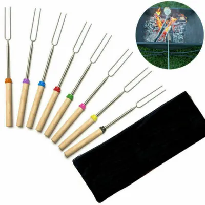 Produktbild von 8x Ausziehbare Teleskop Edelstahl Grillgabel Grillspieß Grillgabel mit Beutel
