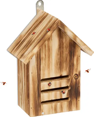 Produktbild von Relaxdays Marienkäferhaus, Marienkäferhotel Garten, zum Aufhängen, Holz unbehandelt, HxBxT: 22 x 17 x 10 cm, natur