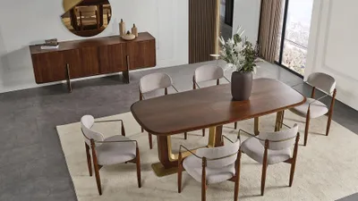 Produktbild von Modern Esszimmer Set Besteht aus Esstisch 6x Stühle Spiegel Anrichte
