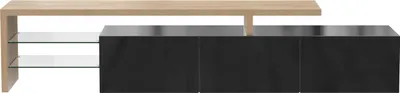 Produktbild von Modernes TV-Schrank,Stilvolle Eleganz, praktischer Stauraum, Hochglänzendes Schwarz,Holzoptik, Glasböden, LED-Beleuchtung