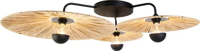 Produktbild von QAZQA - Landhaus I Vintage Ländliche Deckenleuchte I Deckenlampe I Lampe I Leuchte schwarz mit Seil 3-flammig – Leia I Wohnzimmer I Schlafzimmer - Rund - LED geeignet E27