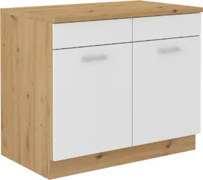 Produktbild von Spülenschrank Buffet Küche Mario 100 Küchenzeile Einbauküche Weiss Eiche Artisan