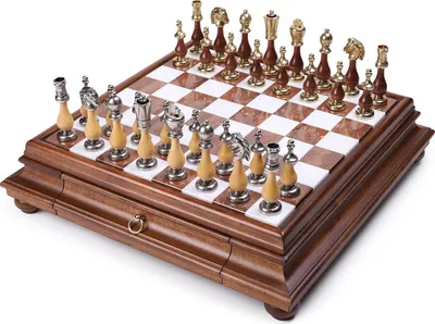 Obrázok produktu pre Talianske Šachové Figúrky Arabeska + Šachovnica Marble/Drevo 46