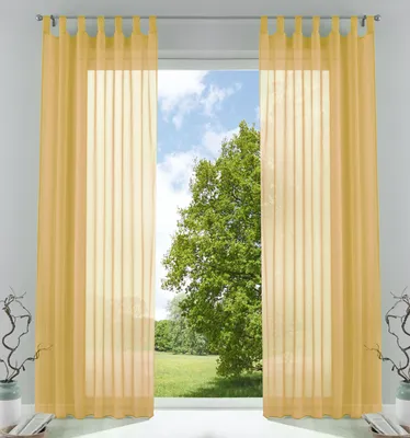 Produktbild von 2er-Pack Gardinen Transparent Vorhang Set Wohnzimmer Voile Schlaufenschal mit Bleibandabschluß HxB  245x140 cm Gelb 61000CN