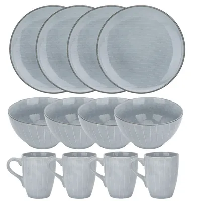 Produktbild von Intirilife hochwertiges 12-teiliges Geschirrset in Grau für Frühstück Mittag- und Abendessen - Dinnerset Frühstücksgeschirr