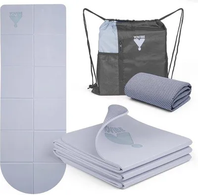 Productafbeelding van YoVibe Yogamat 183 x 60 x 0,6 cm - Antislip Fitnessmat, Extra Dikke TPE Pilatesmat met Tas en Handdoek voor Thuis en Buiten