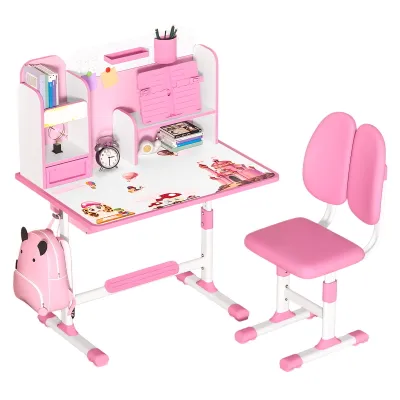 Produktbild von Höhenverst Kinderschreibtischset mit ergonomisch,Regal,Fußstütze,Rosa