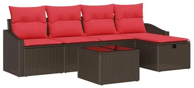 Immagine prodotto di vidaXL Set di divani con cuscini e portaoggetti in polirattan marrone