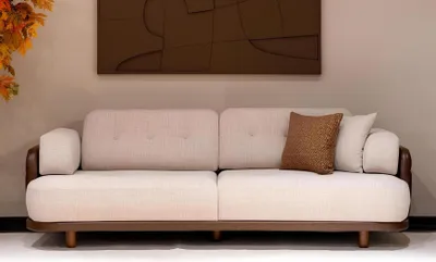 Produktbild von Neu 3-Sitzer-Sofa Moderner Stil Beigefarben Weiches Sofa Holzbeine Neu