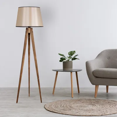 Produktbild von Opviq, Tripod- Tripod Yanık Lambader Pramit 15LUN, Braun, Stehlampen, Holzkörper
