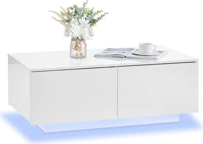 Produktbild von CLIPOP Couchtisch,100x55x40cm Sofatisch, Hochglänzender Wohnzimmertisch mit 4 Schubladen,Weiß