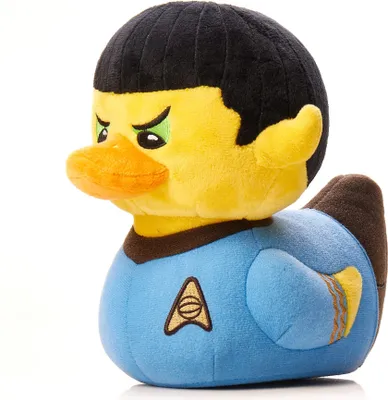A plush toy duck dressed as Spock from Star Trek, shown against a white background.