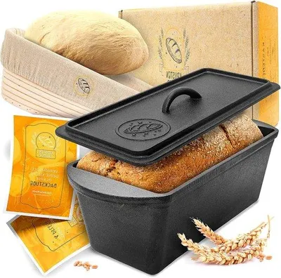 Productafbeelding van Famanu broodvorm met deksel, inclusief gistmand - robuuste 28 cm broodvorm van gietijzer