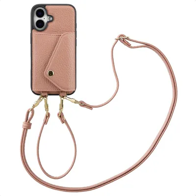 Zdjęcie produktu dla Etui na telefon Selencia Sera ze sznurkiem i kopertą na karty do Apple iPhone 16 - stary różowy