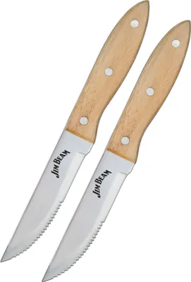 Produktbild von Jim Beam BBQ 2 Steakmesser, rostfreier Edelstahl, Holzgriff, sauberer Schnitt