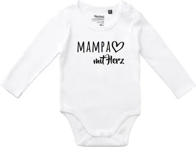 Produktbild von Huuraa Baby Body MAMPA mit Herz 62 White  Baumwolle Fairtrade Langarmbody Geschenkidee