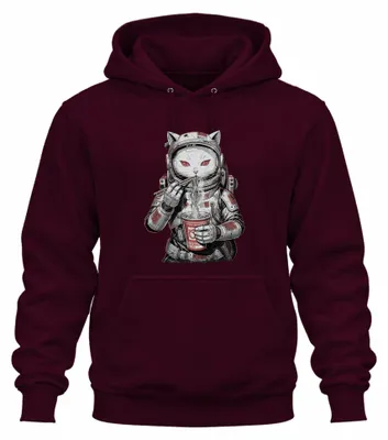 Imagen del producto de Sudadera con capucha, estilo "Astronauta Katze Ramen Noodles", diseño japonés, temática "Y2K", color burdeos, talla L