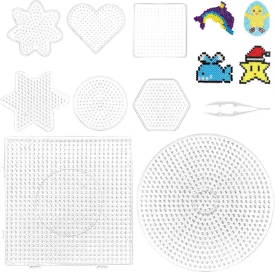 Produktbild von Pack von 8 Bügelperlen Vorlagen, 5 mm, Transparente Stiftplatten, Kreatives Bastelzubehör für Kinder