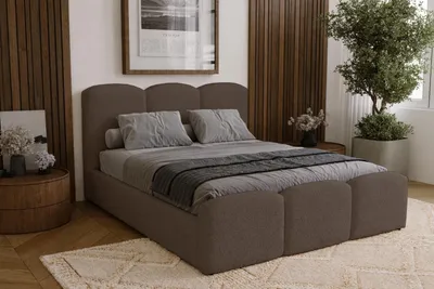 Produktbild von Doppelbett 200x200 cm Capri mit Bettkasten - Schlafzimmerbett, Lattenrost, Bouclé Braun (Lambi 4)
