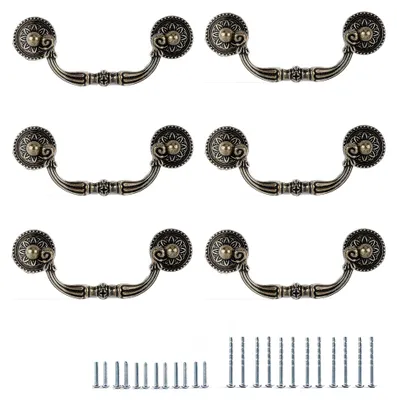 Produktbild von 6PC Pull Down Haken Kommodengriff Schubladengriff Schubladengriff Rustikaler Vintage-Stil Antik Bronze Küchenschrank Hardware (96mm)