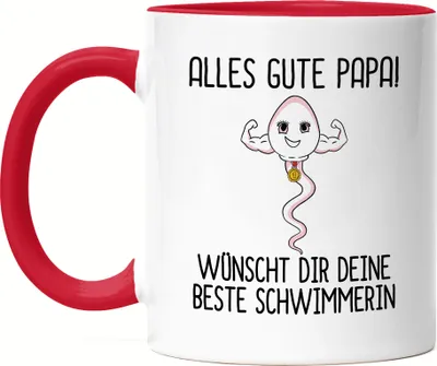 Produktbild von Alles Gute Papa Wünscht Dir Deine Beste Schwimmerin Tasse  Vatertag Lustiges Motiv Sohn Geschenkidee Tasse Rot