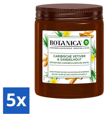 Productafbeelding van 5 x Botanica geurkaars van Air Wick - Vetiver & Sandelhout - Voordeelverpakking - 5 stuks