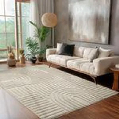 Produktbild von Carpettex Hochflor Teppich Wohnzimmer Schlafzimmer Flur Skandi Boho Teppich 3D Design Flauschig Weich, Größe: 140 x 200 cm, Farbe: Beige