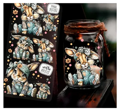 Produktbild von ilka parey Sticker Ostern Häschen Hasen Ostermotive Frühling - Rubons - Rub on DIY für Windlicht Teelicht - Osterdeko DIN lang Bogen