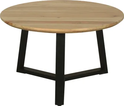 Produktbild von byLIVING Couchtisch CROSS / Tischplatte Massivholz Akazie natur / Gestell Metall schwarz / mit Schweizer Kante / D 75 x H 46cm