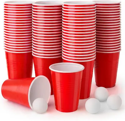Immagine prodotto di Set di bicchieri riutilizzabili - Set da 100 - 500 bicchieri per feste da 500 ml e 10 palline da ping pong - Bicchieri per feste - Ideali per campeggio
