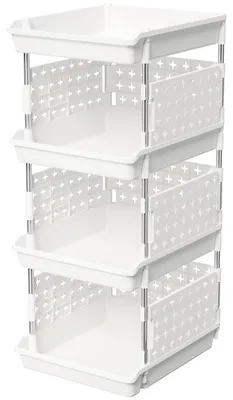 Productafbeelding van Opbergrek opbergdoos stapelbare opbergdozen - 4 niveaus - Kunststof - Wit - 35 x 30 x 72 cm