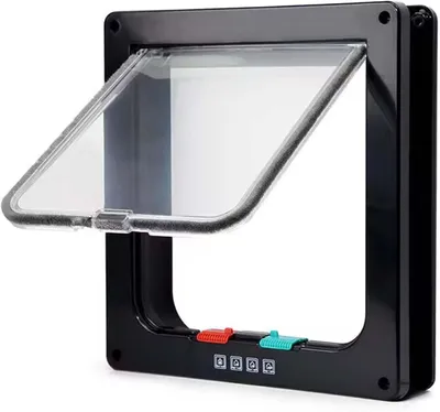 Imagen del producto de Puerta para mascotas con sistema de cierre de 4 vías, hermética, silenciosa, ajustable, para gatos y perros