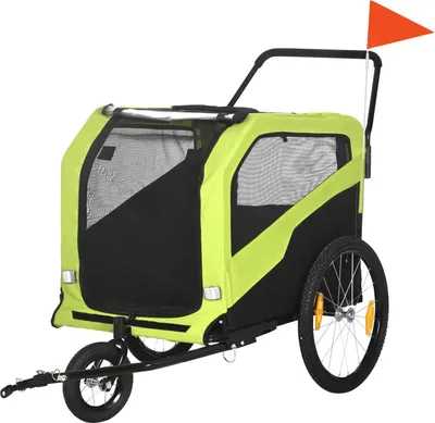 Produktbild von 2-in-1 Hundeanhänger, Fahrradanhänger für Hunde, Hundewagen mit Reflektoren, Hundebuggy max. 30 kg, Hundefahrradanhänger für Große Hunde, Oxford-Gewebe, Grün