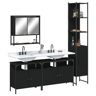 Produktbild von Design 4-tlg. Badmöbel-Set Schwarz Holzwerkstoff, Badezimmerschränke 2024 Neu