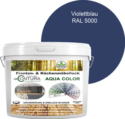 Produktbild von 2 Liter + Anlauger - Contura Küchenmöbellack RAL Möbellack SEIDENMATT SET Möbelfarbe Holzlack Buntlack Küchenlack - RAL 5000 Violettblau