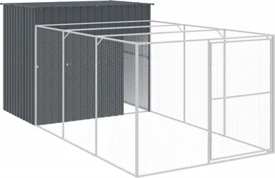 Zdjęcie produktu dla vidaXL Buda dla psa z wybiegiem antracyt 214x457x181cm Stal ocynkowana