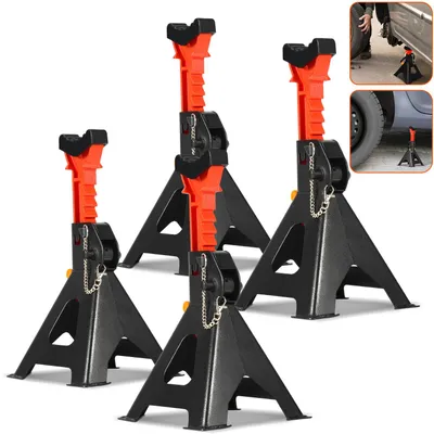 Image de Ikodm, 4 supports de levage en acier, capacité de 3 tonnes, hauteur réglable de 285 à 430 mm, système de crénaux à 10 niveaux avec goupille de sécurité et patin en caoutchouc, pour voitures et SUV