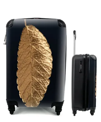 Produktbild von MuchoWow® Koffer Handgepäck Trolley Rollkoffer Kleine Reisekoffer mit 4 Rollen - Blätter - Schwarz - Gold - Luxus - Natur - Cabin Size < 55x40x23 cm & 55x40x20 cm - Fotokoffer - Kabinenkoffer - Boardgepäck - Reise-Box - Reisekoffer - Reisegepäck - Koffer mit Bild - Trolley für Kinder