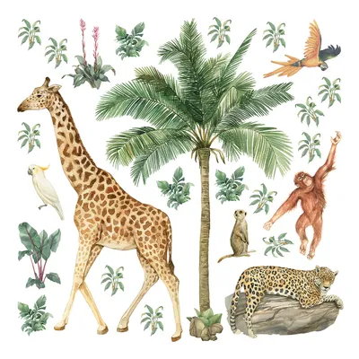 Image de Sanders & Sanders sticker mural animaux de la jungle vert 30 x 30 cm