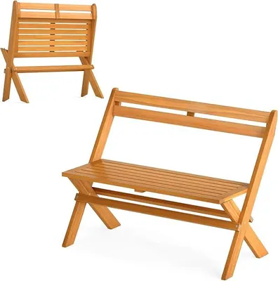 Imagen del producto de Banco de jardín plegable para 2 personas, banco para parque resistente a la intemperie hecho de madera de acacia, banco de madera para jardín y uso en exteriores, con capacidad de carga de 360 kg, banco para balcón, terraza y jardín, dimensiones: 105 x 56 x 80 cm, color marrón