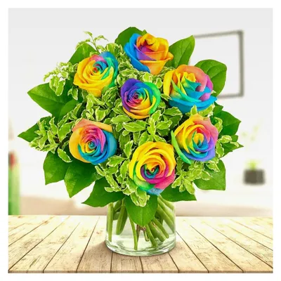 Produktbild von Blumenstrauß - Regenbogenstrauß mit bunten Rosen