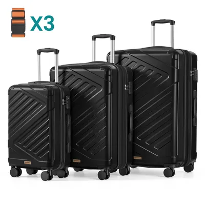 Produktbild von SONGMICS Koffer Set, Hartschalenkoffer mit TSA-Schloss und Koffergurt, erweiterbar, M/L/XL, für Urlaub, 4 Rollen, schwarz